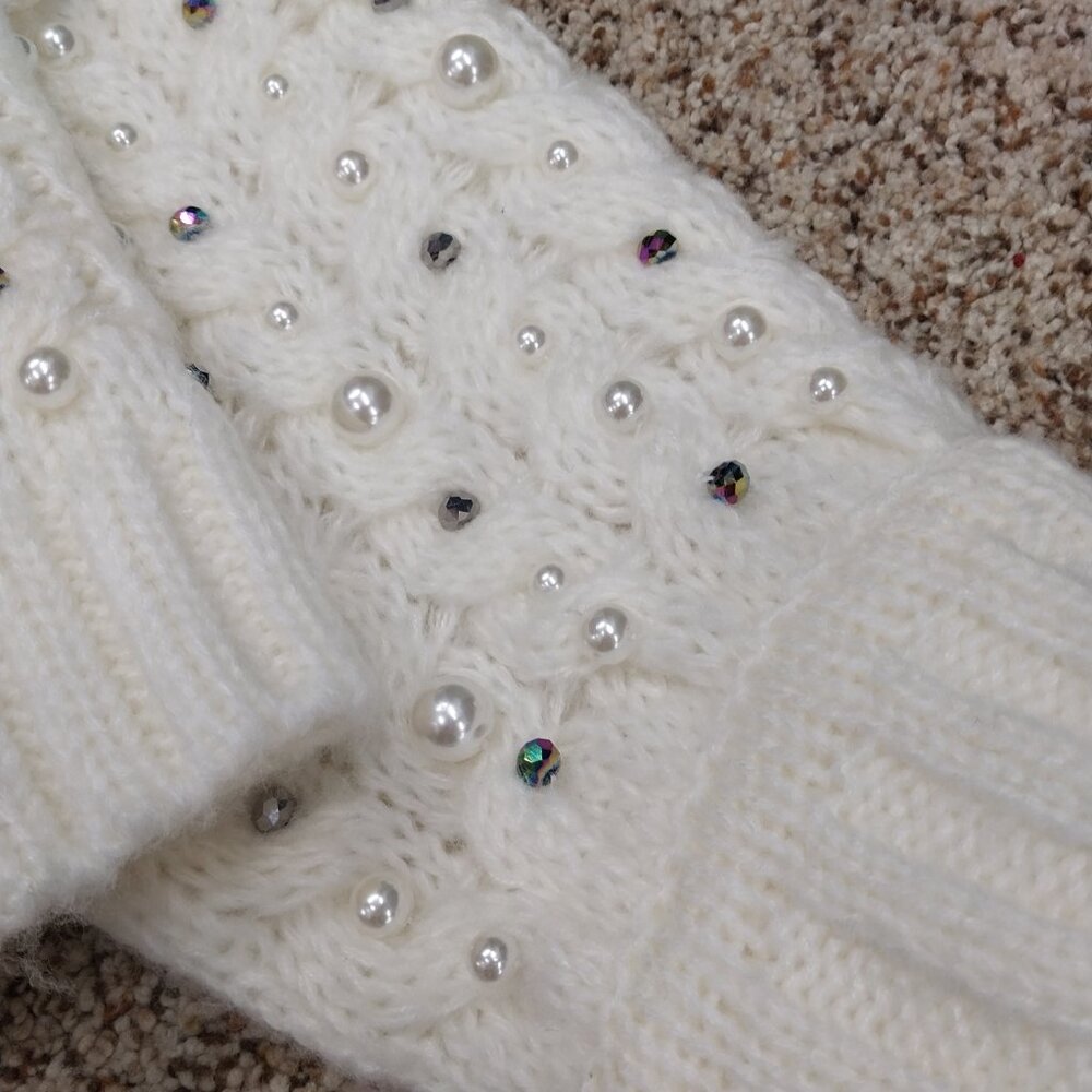 3374 Size Large Ciebon Beaded Pearl Sweater Cardigan - Picture 3 of 7